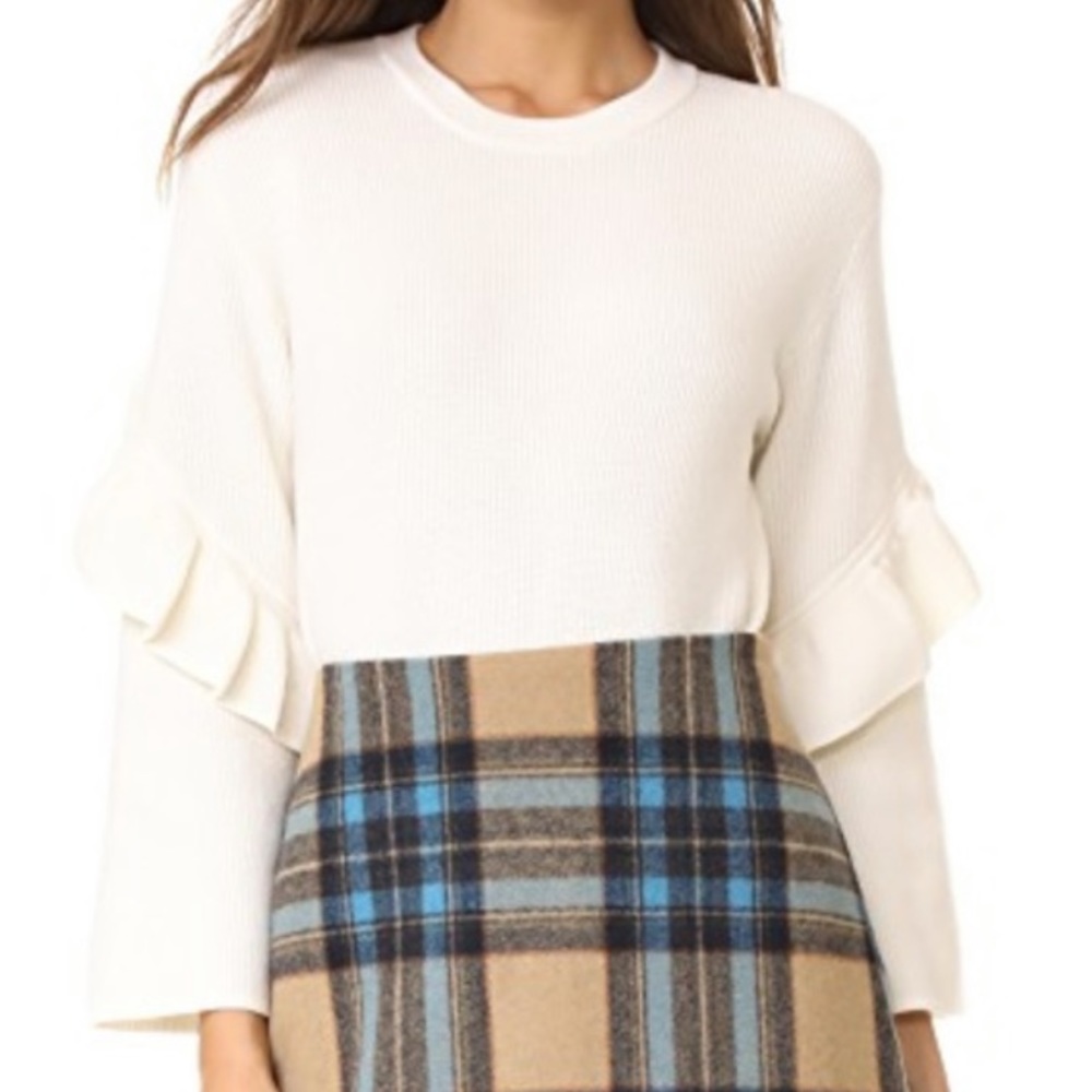 Tory Burch Ashley Ribbed Ruffle-Sleeve Sweater M